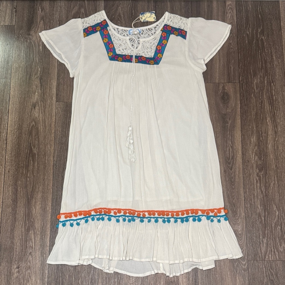 J Glee Elegant Bohemian Cream Embroidered LaceDress with Tie Women’s Small
